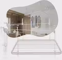 Varal de Teto Suspenso 1m x 56cm em Aço com Pintura Epóxi para Lavanderia