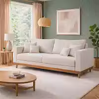 Sofá Living 3 Lugares Suede Reforçado + Almofadas Recepção Sala - Balaqui Decor Cor:bege
