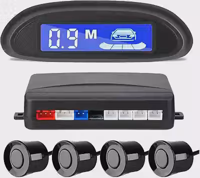 Sensor de Estacionamento Automotivo com 4 Sensores e Monitor LCD Azul, Detecção de 0,3 a 2 Metros, Kit Completo