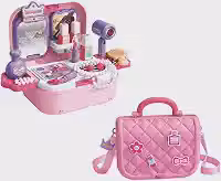 Bancada Camarim Infantil 2 em 1 Bolsa Alça Transversal Penteadeira 26 Peças Princesa Fashion Maxi Toys