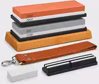 Kit Completo Pedra de Amolar 400/1000 e 3000/8000 com Base Antiderrapante, Guia de Ângulo e Strop de Couro para Afiação de Facas e Lâminas