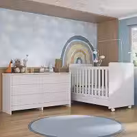 Berço 3 em 1 para Colchão 130x70cm com Rodízios e Cômoda Chantilly Multimóveis Mp4290 Branco