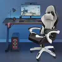 Cadeira Gamer Ergonômica com Ajuste de Altura, Apoio para Cabeça, Reclinação 90°-150° e Rodas 360° - Suporta até 120KG