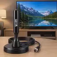 Antena Digital Interna e Externa HDTV 4K UHF VHF para TV Smart TV LED LCD Plasma com Cabo 5 Metros Base Magnética Resistente à Água Alta Recepção de Sinal Compatível com Conversor e TV Digital