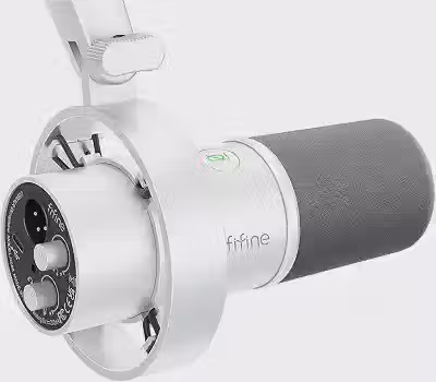 FIFINE Microfone dinâmico XLR estúdio,microfone USB para podcast PC para gravação streaming, vocal XLR/USB mic com Tap-to-Mute,botão de ganho,monitoramento de fones ouvido-Amplitank K688 Branco
