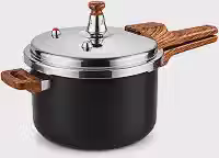 Panela de Pressão 4,2L com Revestimento Cerâmico Antiaderente, Fundo de Indução, Tampa em Aço Inox, Cabo Amadeirado e Sistema de Segurança (Preta)