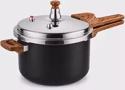 Panela de Pressão 4,2L com Revestimento Cerâmico Antiaderente, Fundo de Indução, Tampa em Aço Inox, Cabo Amadeirado e Sistema de Segurança (Preta)
