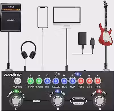 Pedal De Efeito Combinado De Guitarra multi-efeitos Elétrica Multifuncional Portátil Pedaleira Para Quitarra Com Reprodução De Música Sem Fio, Gravação De Telefone, Função De Interface De Áudio