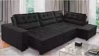 Sofá de Canto Retrátil e Reclinável com Molas 3,00x2,00 Virginia Suede Preto Adonai Estofados