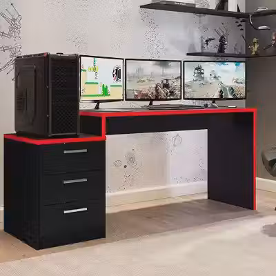 Mesa Gamer Escrivaninha Desk DRX 5000 - Móveis Leão Preto TX/Vermelho