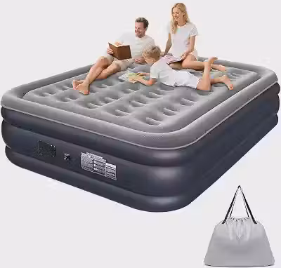 Trailabo Colchão Inflável Queen Size 205 * 155 * 36 CM com Bomba de Ar Elétrica Integrada, Infiação e Deflação Rápidas e Automáticas, Recarregável, para Famílias e Camping - Azul Marinho