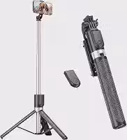 Tripé para Celular 1,70m com Altura Ajustável, Bastão de Selfie 3 em 1 com Controle Bluetooth, Rotação 360°, Portátil para Vídeos, Fotos e Lives, iPhone e Android