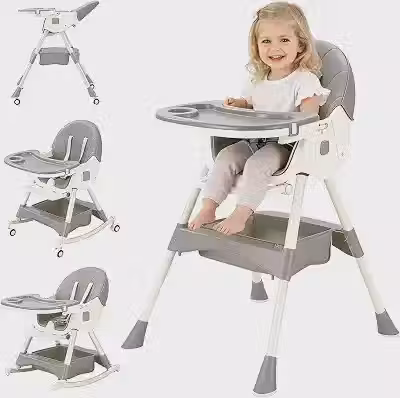 Cadeira De Alimentação Bebe Multifuncional 6 Em 1 Para Bebês, Com Dobragem Com Um Único Toque, Bandeja E Encosto Ajustáveis Em 3 Alturas, Cinto De Segurança De 5 Pontos, Rodas Com Freio E Assento Removível Em PU Que Se Limpa Com Um Pano Úmido; Ideal Para Pais Ocupados Que Cuidam Dos Filhos Em Casa, Em Viagens Ou Na Casa Dos Avós (Cinza quente)