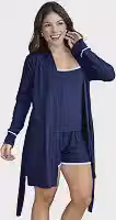 Pijama Feminino 3 Peças Suede Com Robe Regata e Short