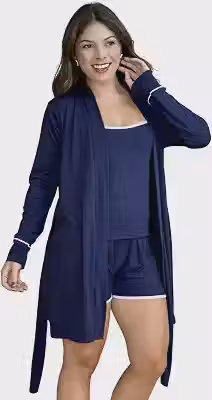 Pijama Feminino 3 Peças Suede Com Robe Regata e Short