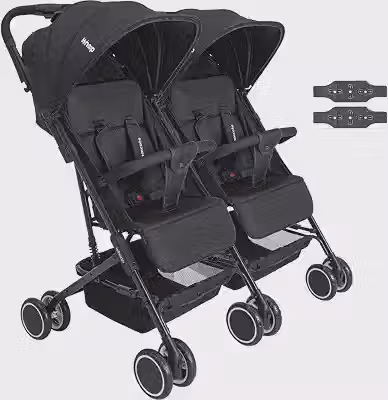 Carrinho Kiddo para Gemeos Duplo Mascote Preto