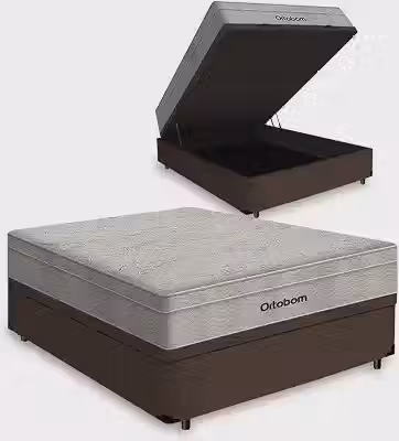 Cama Box com Baú Casal + Colchão De Molas Ensacadas - Ortobom - Airtech Springpocket 138x188x72cm