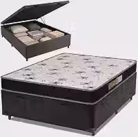Cama Box Com Baú Casal Colchão Espuma 138x188x53cm Polar Branco/Preto