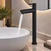 Torneira Bica Alta Aço Inox Escovado Mecanismo 1/4 de Volta Bancada (Preta)
