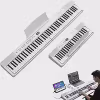 VEDO Piano Elétrico DobráVel Kit, 88 Teclas Semipesadas, Recarregável, 128 Tons, 128 Ritmos, 80 Músicas, 64 Vozes Polifonia, Tela LED, USB-MIDI, Com Pedal SustentaçãO, Suporte MúSica, Bolsas, Branco