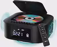 KLIM Boombox E1 – CD Player portátil com subwoofer – graves extras, Bluetooth, rádio FM, USB, AUX, MP3 – bateria recarregável, modos com fio e sem fio, controle remoto – preto/dourado