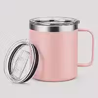 É PERFEITA - Caneca Térmica c/Alça 360ml e Tampa Acrilica Anti-vazamento –Isolamento a Vácuo -Parede Dupla, Bebidas Quentes Frias por Horas, Design Portátil, Acabamento Fosco (Rosa Champagne, 360ml)