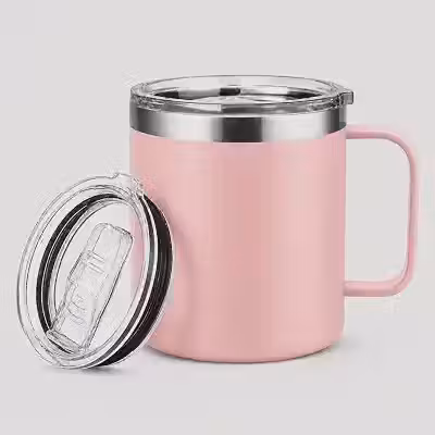 É PERFEITA - Caneca Térmica c/Alça 360ml e Tampa Acrilica Anti-vazamento –Isolamento a Vácuo -Parede Dupla, Bebidas Quentes Frias por Horas, Design Portátil, Acabamento Fosco (Rosa Champagne, 360ml)