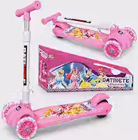 Patinete Infantil Meninas Princesas Rosa com Luzes 3 Rodas