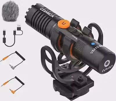 Comica VM10 PRO Microfone de Vídeo Universal -Ganho Ajustável, Saída Digital USB C, Monitoramento Microfone Shotgun para Câmera, Smartphone, Tablet, PC, Ideal para Vlog, Transmissão Ao Vivo, Gravação