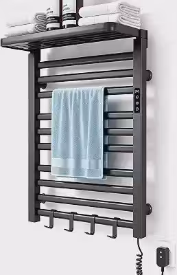 Toalheiro Termico,Toalheiro Elétrico Aquecido 220V para Banheiro – Design de Parede em Aço Inoxidável com 11 Barras e Alta Capacidade,Temporizador LED Integrado,Conexão via Tomada e Aquecimento Rápido