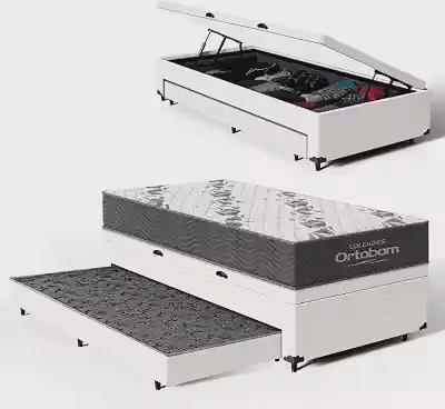Bicama Box Baú Solteiro com Colchão de Espuma D33 Ortobom Airtech 100 + Auxiliar Unique 88cm (Branco)
