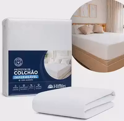 Protetor de Colchão Impermeável 100% Algodão Silencioso com Elástico 360° Antialérgico Lavável (Casal)