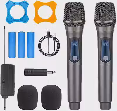 Microfone sem fio 2 canais UHF profissional microfone portátil para festa karaokê show de igreja profissional (1 a 2)