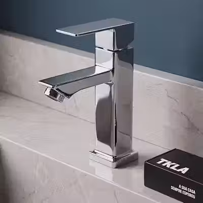 TKLA Torneira Banheiro Quadrada Cromada Bica Baixa - Metal, Acionamento 1/4 de Volta, Água Fria, para Cuba e Lavatório, Kit de Fixação Incluso