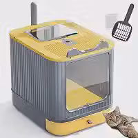 Caixa de Areia Fechada para Gatos com Pazinha, Banheiro Sanitário com Filtro Anti Odor Premium (AMARELO)