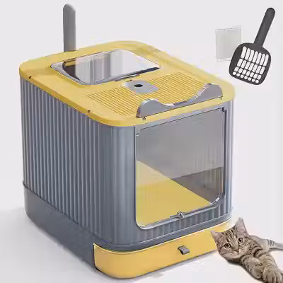 Caixa de Areia Fechada para Gatos com Pazinha, Banheiro Sanitário com Filtro Anti Odor Premium (AMARELO)