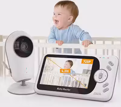Babá Eletrônica com Monitor 4.3″, Câmera com Visão Noturna Automática, Áudio Bidirecional, Monitor de Temperatura, 8 Canções de Ninar, Babá Eletrônica sem Wi-Fi para Monitoramento Seguro