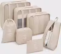 Kit Organizador de Mala 7 Peças Impermeável Organizador de Bagagem para Roupas Sapatos e Cosméticos Necessaire de Viagem Dobrável Compacta Alta Capacidade Multiuso Unissex para Viagens (BEGE)