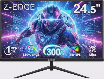 Monitor Gamer pc 24,5 polegadas Z-Edge, 300 Hz, 280 Hz e 240 Hz, FHD 1080p, MPRT ultrarrápido de 1 ms, 2 portas DP 1.4 e 2 portas HDMI 2.0, Suporte VESA, Sem Bordas