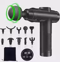 YARUIKE Pistola de Massagem, 30 Velocidades, 10 Cabeças, LCD, Recarregável