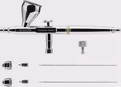 Gaahleri Airbrush Seeker, ação dupla com alimentação por gravidade com bocal de liberação rápida de 6 canais, conjunto de agulha/bocal duplo de 0,3 e 0,5 mm, copo de 9,4 g e ilha calma ergonômica para