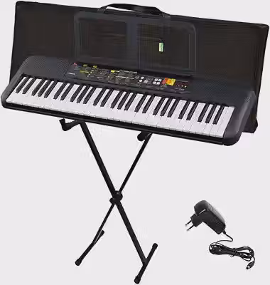 Kit Teclado Arranjador 61 Teclas PSR F52 com Fonte Bivolt e Suporte em X