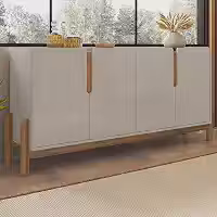 Aparador Buffet Sala Lizz 170cm com Pés de Madeira Maciça Off White/cedro