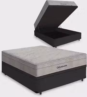 Cama Box com Baú Casal + Colchão De Molas Ensacadas - Ortobom - Airtech Springpocket 138x188x72cm