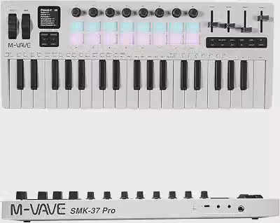 M-VAVE Teclado MIDI 37 Teclas com Sintetizador DX-7 FM, Pads RGB, Arpeggiator, USB-C e Bluetooth, Compatível com Windows, Mac, iOS e Android