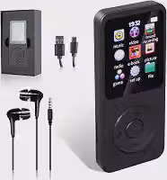 Reprodutor de Áudio MP3 Portátil com Bluetooth 5.0, Tela de 1.8 Polegadas, Suporte para 64GB, Rádio FM, Gravação de Voz, Leitor de E-book e Jogos, Bateria 450mAh, Type-C (Preto)