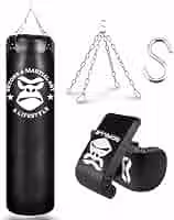 Saco Pancada Boxe120 Cm + Luva Bate Saco Muay Thai Treino Luta Cor Preto Equipamento Luta Gorilla