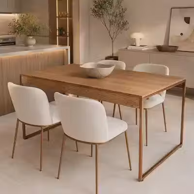 Mesa Jantar Compacta 4 Lugares Estilo Industrial Pés Cobre (Madeira e cobre)
