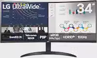 LG UltraWide Monitor Curvo 34' VA 100Hz 5ms (GtG) WQHD 2K (3440x1440) HDR10 PBP sRGB 99% Proporção 21:9, Preto - 34WR50QK