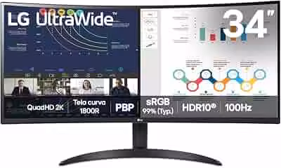 LG UltraWide Monitor Curvo 34' VA 100Hz 5ms (GtG) WQHD 2K (3440x1440) HDR10 PBP sRGB 99% Proporção 21:9, Preto - 34WR50QK